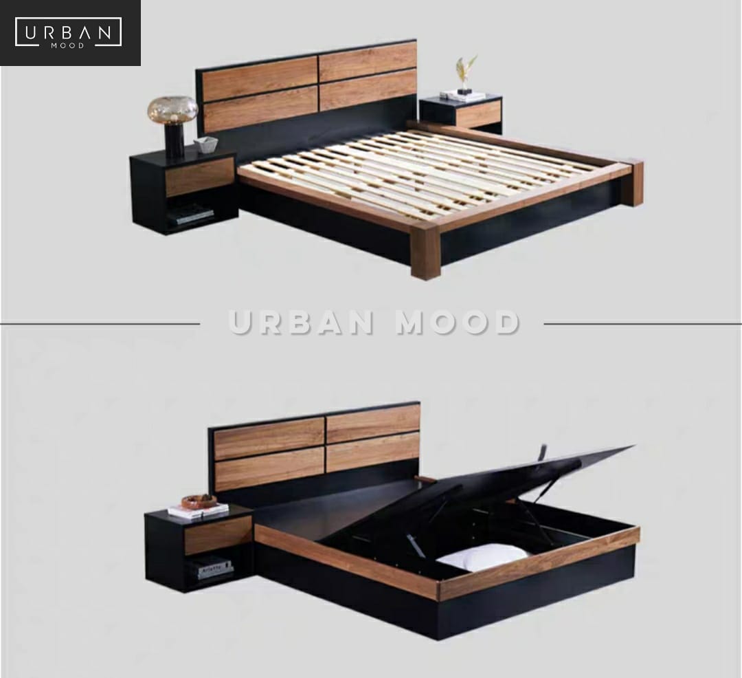 STEVO Black Walnut Storage Bedframe