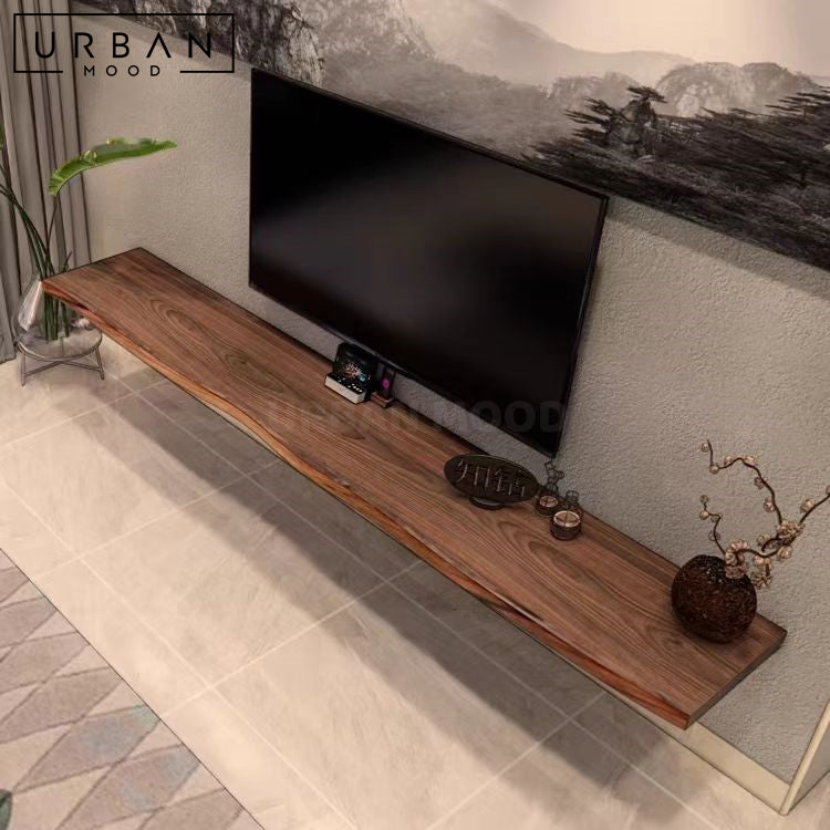 VERNIA Rustic Solid Wood Floating TV Console