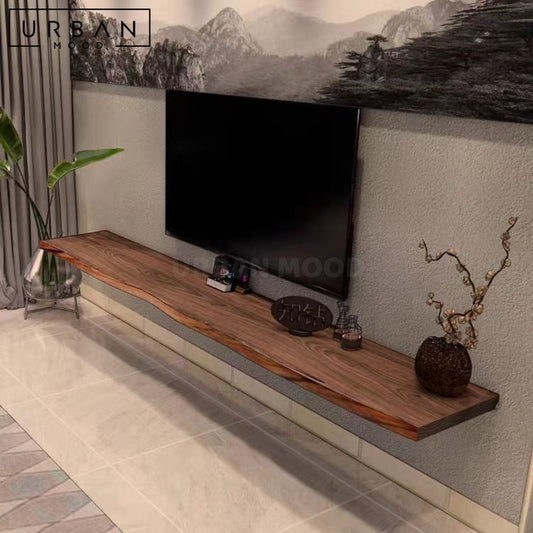 VERNIA Rustic Solid Wood Floating TV Console