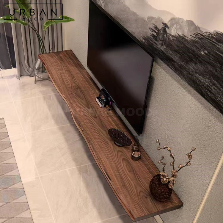 VERNIA Rustic Solid Wood Floating TV Console