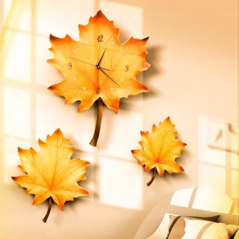 WATARU Autumn Foliage Golden Leaves Wall Clock Decor