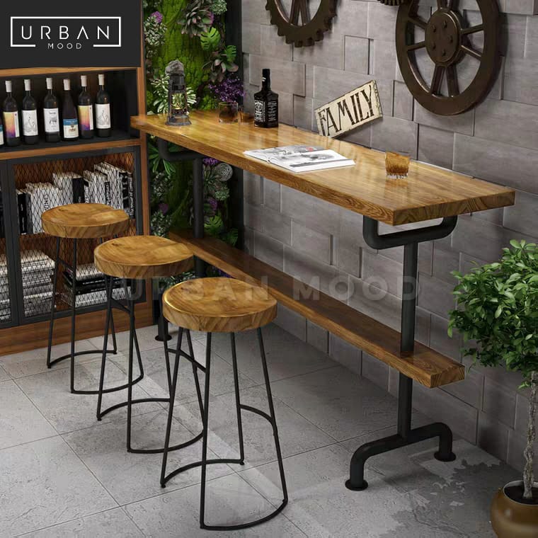 LOREN Industrial Solid Wood Bar Table