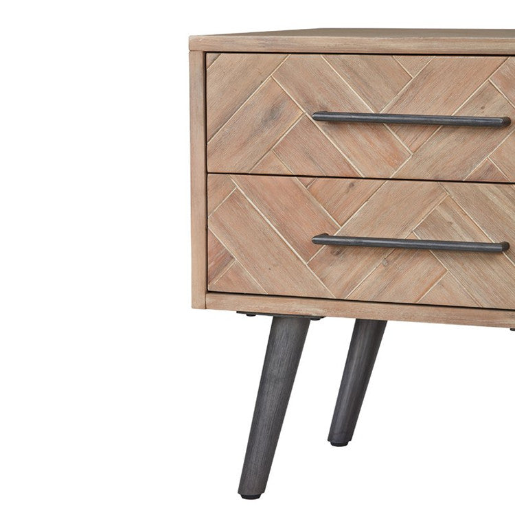 ZACHARY Herringbone Bedside Table Modern Solid Wood