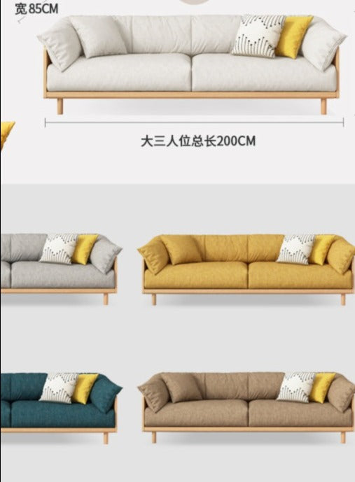 ELLIE Scandinavian Sofa Japanese Nordic Style Full Wood Frame 90 to 260 cm   ( 1, 2 3 Seater, Choice of 6 Size, 5 Color )