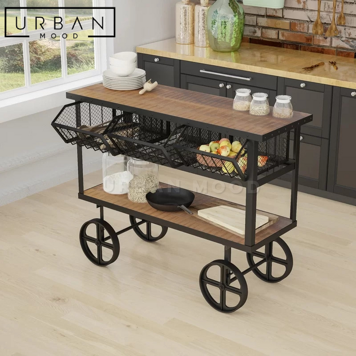BARKER Industrial Solid Wood Kitchen Cart