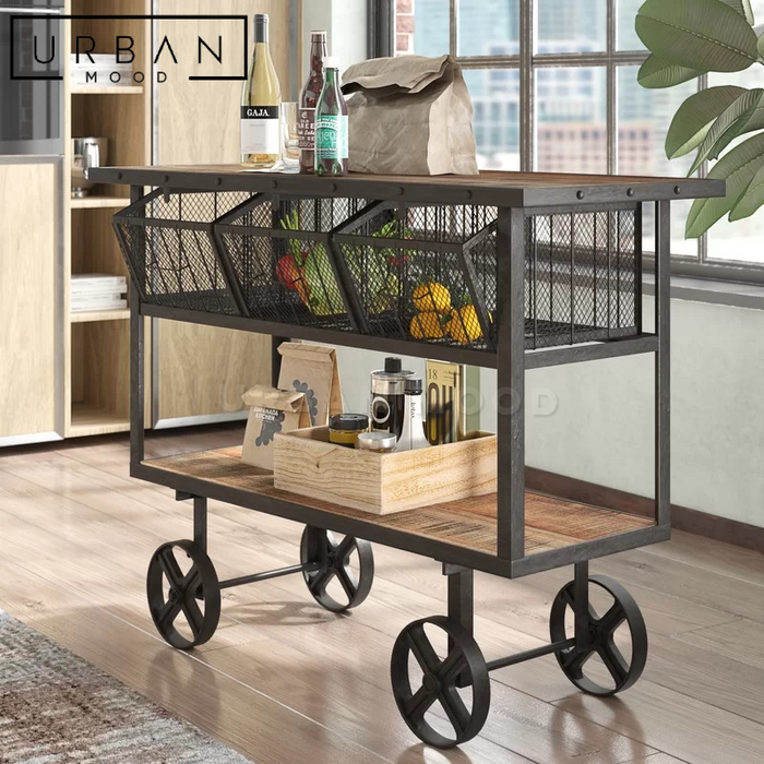BARKER Industrial Solid Wood Kitchen Cart