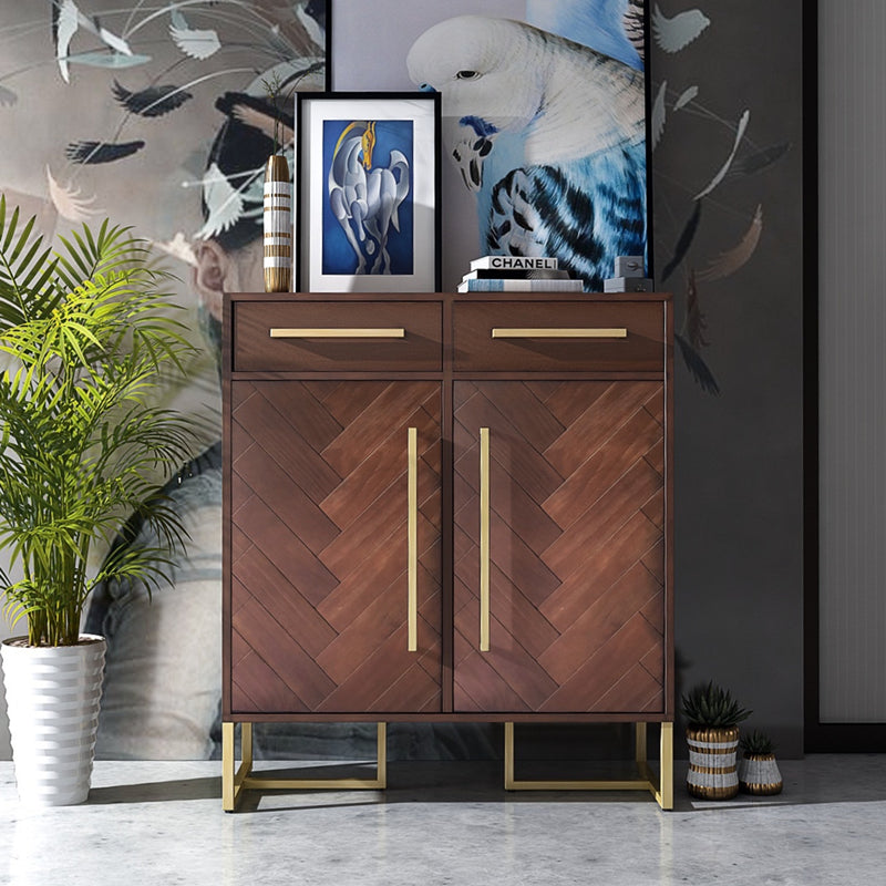 MIRIAM Herringbone Buffet Sideboard Cabinet Solid Wood for Cloth, Shoe Cabinet