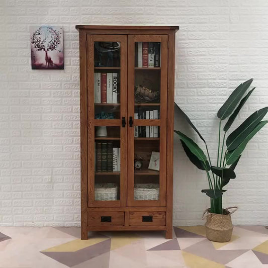 ETHAN Nordic Solid Oak Wood Large Glass Display Cabinet Bookshelf