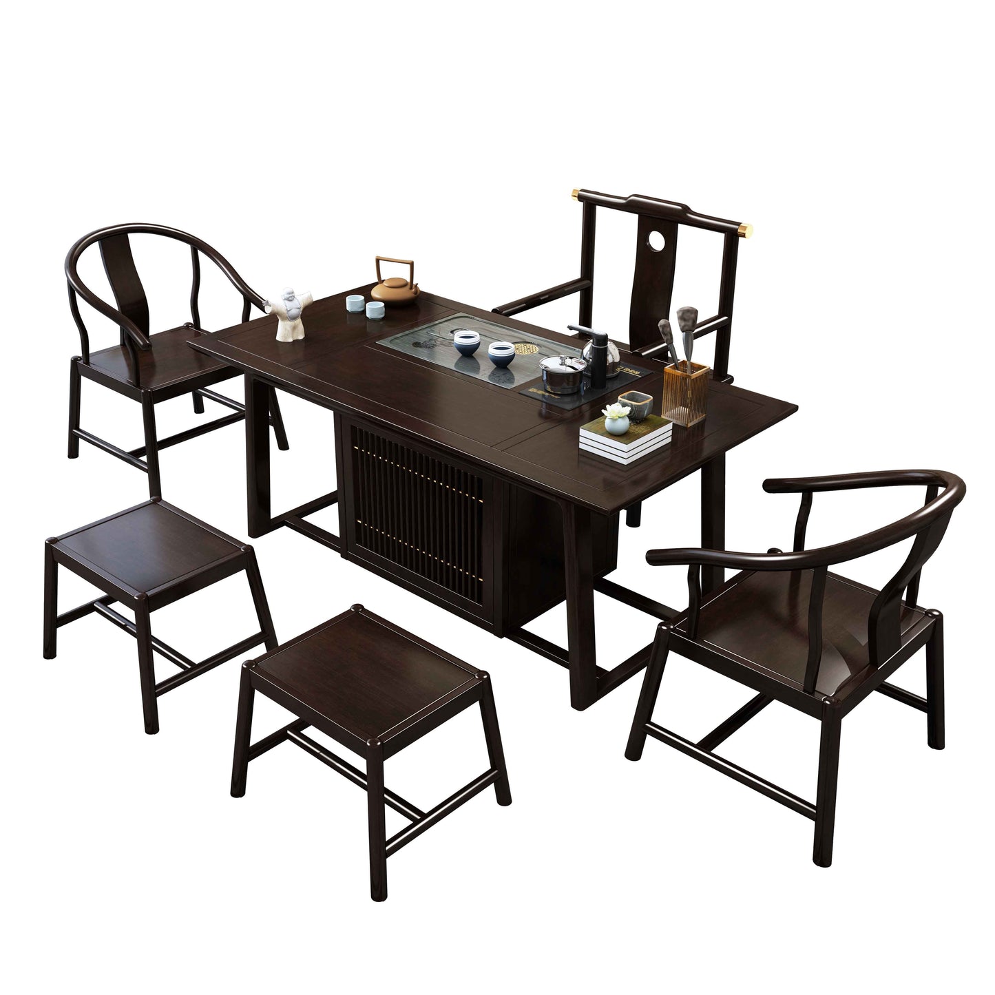 JANE NEW YORK RADISSON Imperial Dining Tea Table Oriental Design Solid Wood Chair Set