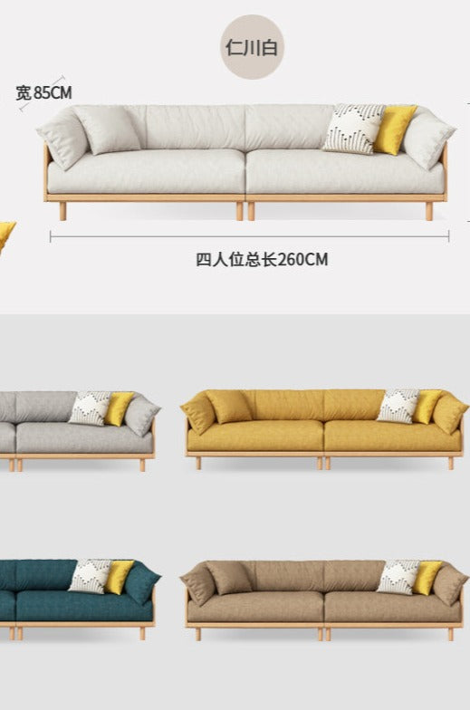 ELLIE Scandinavian Sofa Japanese Nordic Style Full Wood Frame 90 to 260 cm   ( 1, 2 3 Seater, Choice of 6 Size, 5 Color )