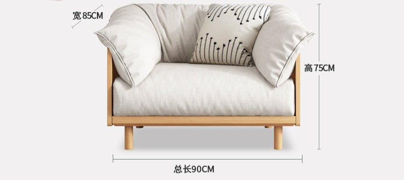 ELLIE Scandinavian Sofa Japanese Nordic Style Full Wood Frame 90 to 260 cm   ( 1, 2 3 Seater, Choice of 6 Size, 5 Color )