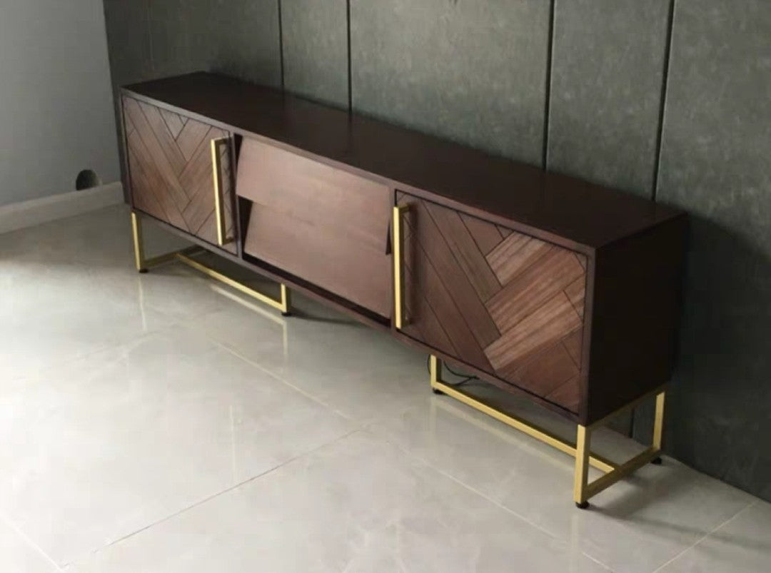 ELODIA Herringbone Acacia Wood TV Console