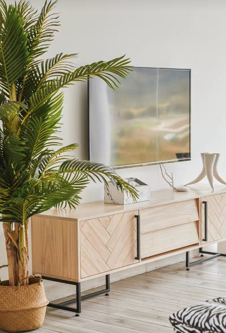 ELODIA Herringbone Acacia Wood TV Console