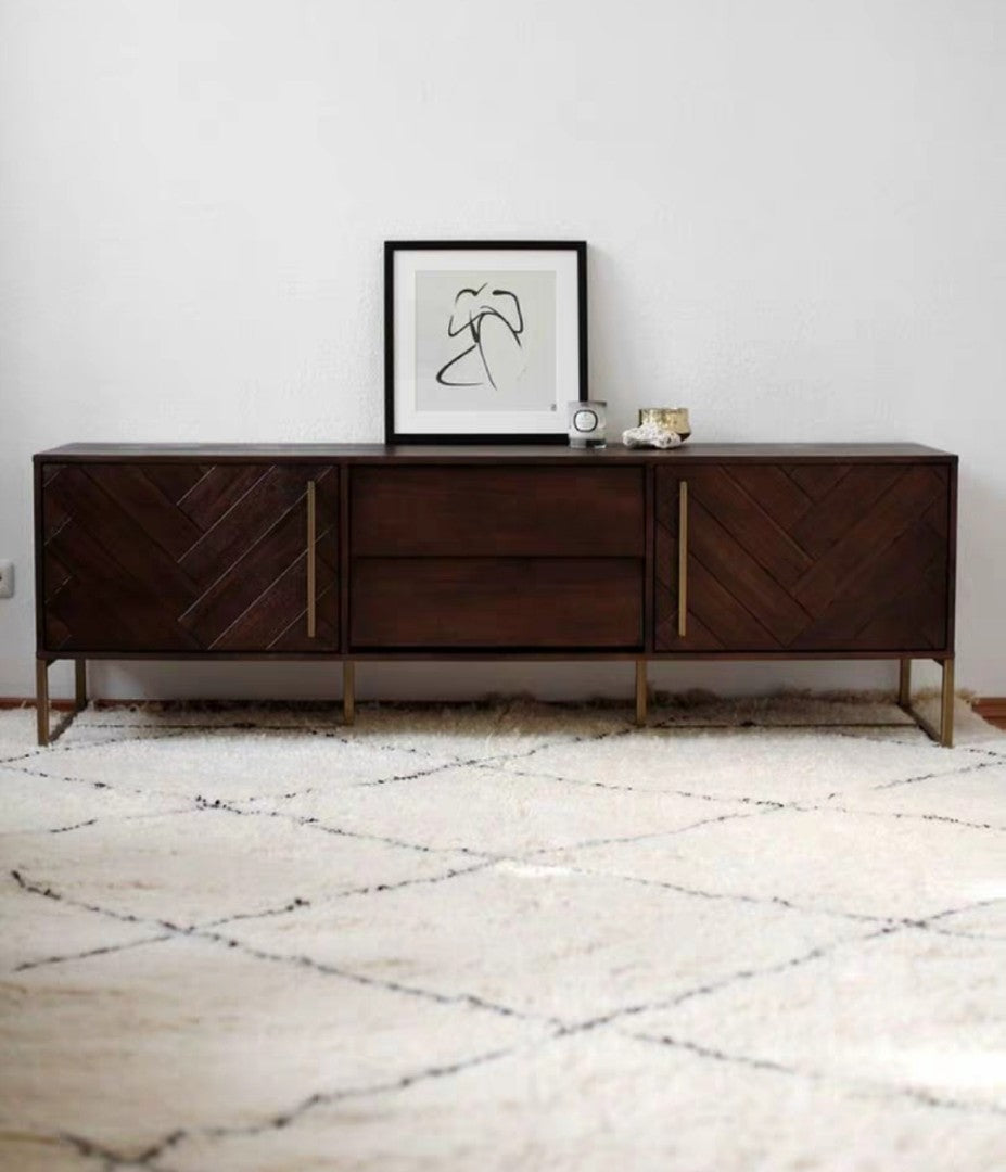 ELODIA Herringbone Acacia Wood TV Console