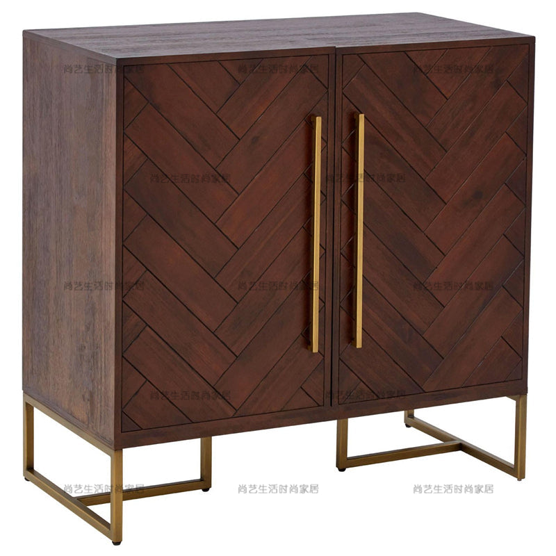 MIRIAM Herringbone Buffet Sideboard Cabinet Solid Wood for Cloth, Shoe Cabinet