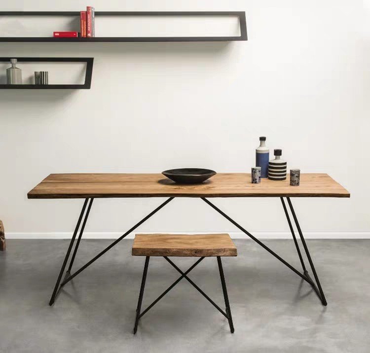 FLYNN Modern Industrial Ultra Slim Solid Wood Dining Table