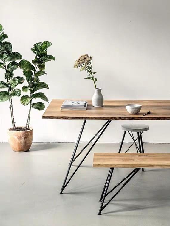 FLYNN Modern Industrial Ultra Slim Solid Wood Dining Table