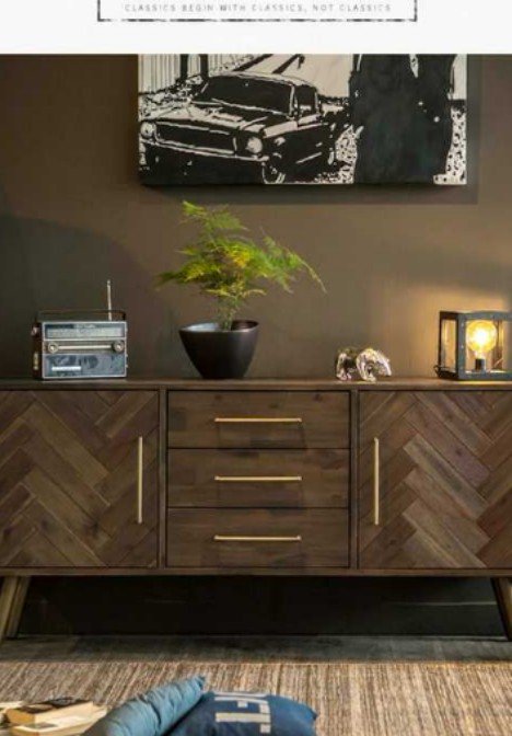 HACKEN Acacia Wood Herringbone Sideboard