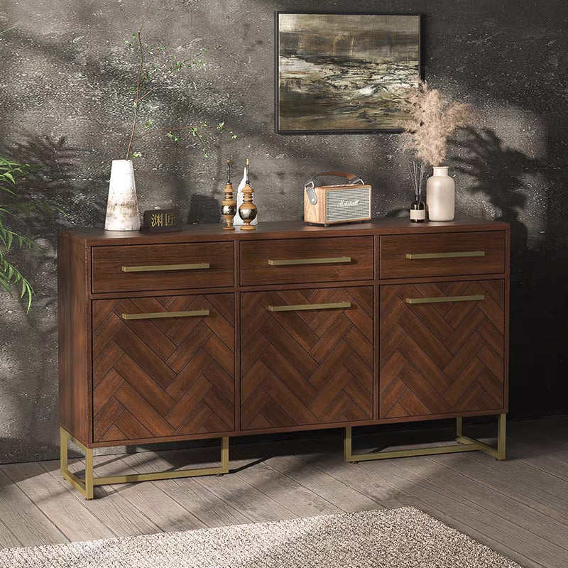 MIRIAM Herringbone Buffet Sideboard Cabinet Solid Wood for Cloth, Shoe Cabinet