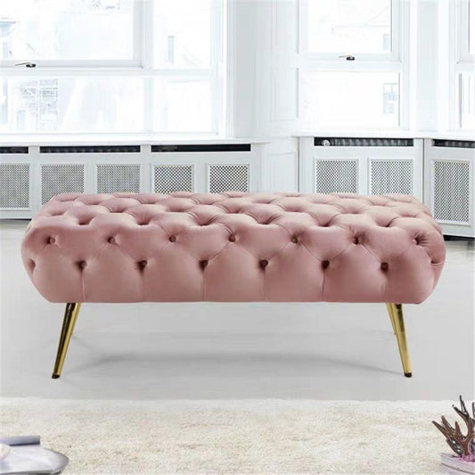 JANESS Velvet Tufted Button Ottoman Bench